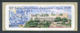 LISA 1 De 2009 "REÇU (Sans Valeur D'affranchissement)- 63e SALON PHILATELIQUE D'AUTOMNE - PARIS 2009 - IIlust. LISBONNE" - 1999-2009 Illustrated Franking Labels