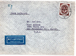 56793 - Bund - 1952 - 60Pfg. Posthorn EF A. LpBf ULM -> San Francisco, CA (USA) - Storia Postale