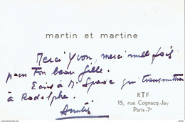 Henri Spade, Rodolphe, Martin Et Martine (carte De Remerciements De La RTF, 15, Rue Cognacq-Jay, 1955) - Visitenkarten