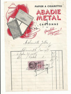 Facture Ancienne Papier A Cigarettes ABADIE METAL 1937 - Artigianato