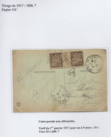 Carte Non Affranchie (Le Bouscat à Bordeaux) Taxée à 20 Cts, Millésime 7 Papier GC (tirage De 1917) - 1859-1955 Brieven & Documenten