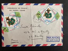 LETTRE AMBASSADE DE FRANCE TP DIAMOND JUBILEE BOY SCOUTS 7 1/2c X2 OBL.4 DE 70 FREETOWN - Sierra Leone (1961-...)