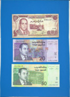 LOT RARE 3  BILLETS  MAROC 50 Dirhams  20 Dirhams Neuf + 10 Dirhams 1970 Tb Etat - Marocco