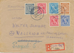 BIZONE 19.8.1946, „FÜRTH (BAY) 1“ K2 Und Seltene Not-R-Zettel „Fürth By 1“ ABART Mit „B“ Statt „R“ Auf Pra.-R-Brief - Covers & Documents