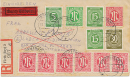 BIZONE 1946, „FÜRTH (BAY) 2“ K2  Auf Pra.-R-Eil-Brief (links Angeschnitten) Nach LÜDENSCHEID Frankiert Mit 1.Kontroll - Briefe U. Dokumente