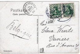 51047 - Deutsches Reich - 1906 - 2@5Pfg. Germania A AnsKte COELN-ASCHAFFENBURG BAHNPOST ZUG 639 -> VERVIERS (Belgien) - Storia Postale