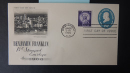 USA 1960 FDC Benjamin Franklin Stamps 1 1/4c Stationary Good Used - 1951-1960