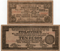 LOTTO 0,50,10 PESOS-PHILIPPINES-BOHOL EMERGENCY CURRENCY BOARD-1942- XF - Philippines