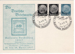 51104 - Deutsches Reich - 1937 - 1&1&4Pfg. PGAKte "Die Deutsche Briefmarke" BERLIN - NATIONALE AUSSTELLUNG ... - Briefmarken Auf Briefmarken