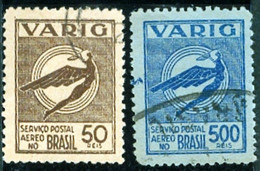 BRAZIL # VA27-28    VARIG - STYLIZED ICARUS 50r /500r   1932 - Airmail (Private Companies)