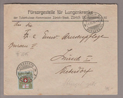 CH Portofreiheit 1912-11-08 Zürich6 Aussersihl Brief Mit Zu#4A 5Rp. Kl#395 "Fürsorgestelle F.Lungenkranke" - Franchigia