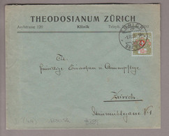CH Portofreiheit 1923-04-01 Zürich Brief Mit Zu#5A 10Rp. Kl#385 "Theodosianum Zürich" Klinik - Franchigia