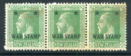 New Zealand 1915 War Tax Stamp - ½d Green Strip HM (SG 452) - Toned - Unused Stamps
