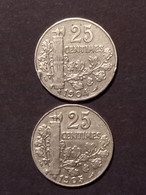 Lot De 2 Pièces 25 Centimes Patey 1904 - 1905 - 25 Centimes