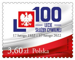 Poland 2022 / 100th Anniversary Of The Civil Service, Coat Of Arms, Eagle, Polish Flag / Stamp MNH** New!!! - Ungebraucht