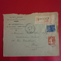 LETTRE RECOMMANDE ASNIERES AU PETIT LEOPARD HOTEL CAFE RESTAURANT POUR PARIS TIMBRE SEMEUSE ET EXPOSITION COLONIALE 1931 - Brieven En Documenten