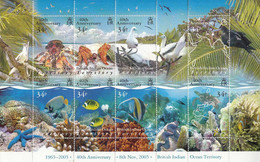 2005 British Indian Ocean Territory Anniversary Marine Life Fish Crabs Birds Miniature Sheet Of 8  MNH - Territoire Britannique De L'Océan Indien