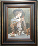 Portrait D'une Jeune Femme à Table Se Regardant Dans Un Miroir à Main/ Portrait Of A Young Lady At A Table Looking At - Olii