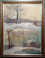 Deux Petites Peintures De Paysage Dans Un Cadre/ Two Small Landscape Paintings In One Frame - Olii