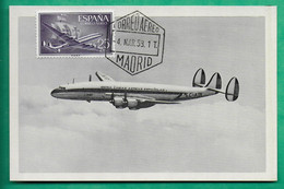 CARTE MAXIMUM MAX CARD AVION PLANE IBERIA LINEAS ESPAGNE ESPAGNA CORREO AEREO 25 CTS MADRID 1958 - Cartes Maximum