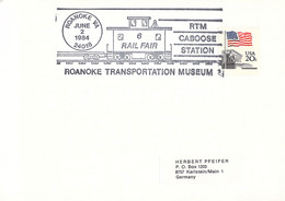 USA Postcard Raoanoke 1984 RTM Caboose Station, Roanoke Transportation Museum + Illustration Of A Train (TS8-2) - Treinen