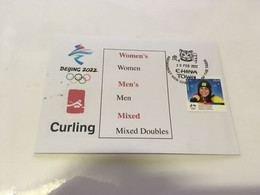 (2 G 11) Beijing 2022 Winter Olympics Games - Curling Cover (closing Ceremony Date Of The Winter Games Postmark) - Invierno 2022 : Pekín