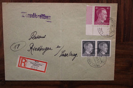 1944 Sarralbe Rech Uber Saaralben Riedingen Reding Löthringen Reich Lorraine Cover Besetzung Einschreiben Coin Feuille - WW II