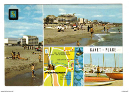 66 CANET PLAGE N°1250 En 4 Vues Et Plan Baignade Bronzage Pédalos Bateaux VOIR DOS - Canet Plage