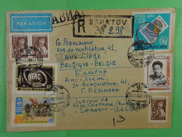 Lettre Russie (Saratov) Belgique (Liège) Par Avion Recommandé 1960 - Maschinenstempel (EMA)