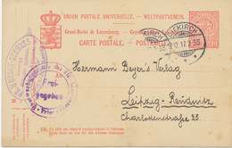 LUXEMBURG 1917, 10 C. Karmin Kab.-GA-Postkarte Mit Seltene K2 „DIEKIRCH“ Und Zensurstempel „Frei-gegeben / TRIER“ - 1907-24 Ecusson