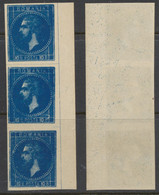 ROMANIA 1876 Bucharest Issue King Carol 10 B Proof Or Reprint In Blue Colour, Ungummed, Imperforate Strip Of 3 - Variedades Y Curiosidades