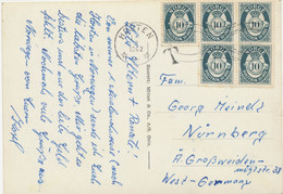 NORWEGEN 1962, 10 Ö Blaugrau (5) Posthorn Sehr Seltene MeF Auf Kab.-AK RP (HORTEN, Torget) Mit Maschinestempel „HORTEN“ - Storia Postale