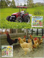 Brazil 2014 Complete Series 2 Maximum Card Stamp RHM-C-3365/3366 International Year Of Family Farming Tractor Chicken - Maximumkarten