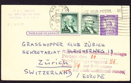 1939 3c GZ Karte Mit Zusatzfrankatur Aus San Diego An GC Club Zürich. Stempel Returned For Additional Postage - 1921-40