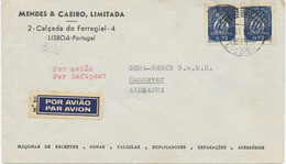 PORTUGAL 1950, Karavelle 1.75 E (2) MeF Auf Frühe Nachkriegs-Flugpost Nach HANNOVER - Briefe U. Dokumente