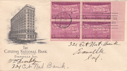 USA 1940 Deco Illustrated Cover 4 Stamps +++ Private Added Print Evansville IN "Citizens National Bank Building" - Briefe U. Dokumente