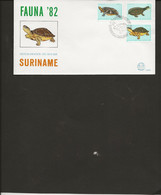 SURINAM -LETTRE FDC AVEC POSTE AERIENNE SERIE TORTUES N° 91 A 93 - 1982 - Surinam