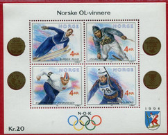 NORWAY 1991 Winter Olympic Games 1994: Norwegian Medal Winners Block MNH / **.   Michel Block 16 - Unused Stamps