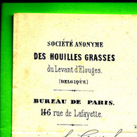 1865 S.A. DES HOUILLES GRASSES DU LEVANT D 'ELOUGES BELGIQUE BUREAU PARIS à MM PAILLARD DUCLERE  Forges De Port Brillet - 1800 – 1899