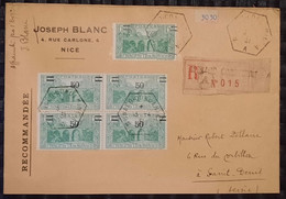 Monaco 1931 N°107 Bloc De 4 + 1 Ob Sur Lettre Recommandée TB - Covers & Documents