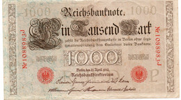 GERMANIA-1000 MARK 1910 - Wor:P-44b/5, Ros:R-45g  - VF - 1000 Mark