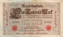 GERMANIA-1000 MARK 1910 -  Wor:P-44b/1, Ros:R-45c - VF - 1000 Mark