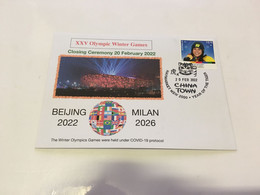 (2 G 12) Beijing 2022 Olympic Winter Games - Closing Ceremony - 20 Feb. 2022 (with Beijing & Milan Flags At Back) - Winter 2022: Peking