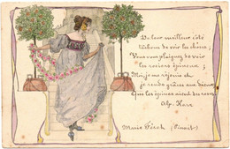 Illustrateur : M. M. VIENNE : Femme Descendant Un Escalier : Orangers - Vienne