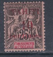 Tahiti N° 31 X Timbre D'Océanie De 1892 Surchargé : 10 C. Sur 25 C. Noir Sur Rose, Trace De Charnière Sinon TB - Unused Stamps