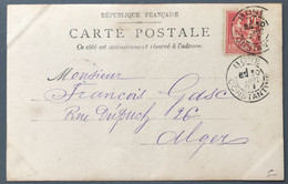 France N°116 Sur CPA - TAD BONE, Constantine 30.12.1901 Pour Alger - (A1131) - 1877-1920: Période Semi Moderne
