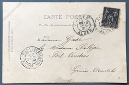 France N°103 Sur CPA - TAD ALGER, Alger 13.7.1901 Pour Port-Vendre, PO - (A1159) - 1877-1920: Période Semi Moderne