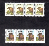 Ghana Birds Polemaertus Bellicosus And Falco Tinnunculus  2V  Strip Of 4 MNH - Ghana (1957-...)