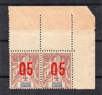 !!! GRANDE COMORE, PAIRE N°21Aa CHIFFRES ESPACES TENANT A NORMAL NEUVE ** - Unused Stamps