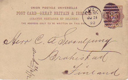 UNITED KINGDOM. 1892/Hull, UPU-PS Card/duplex-cancel. - Material Postal
